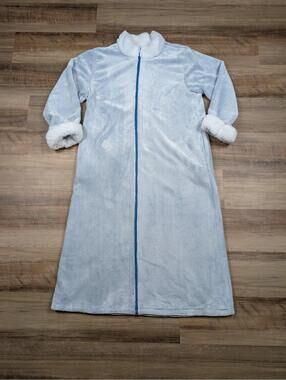 Cuddledown Blue Women’s Sherpa Fleece Robe Warm Cozy Soft